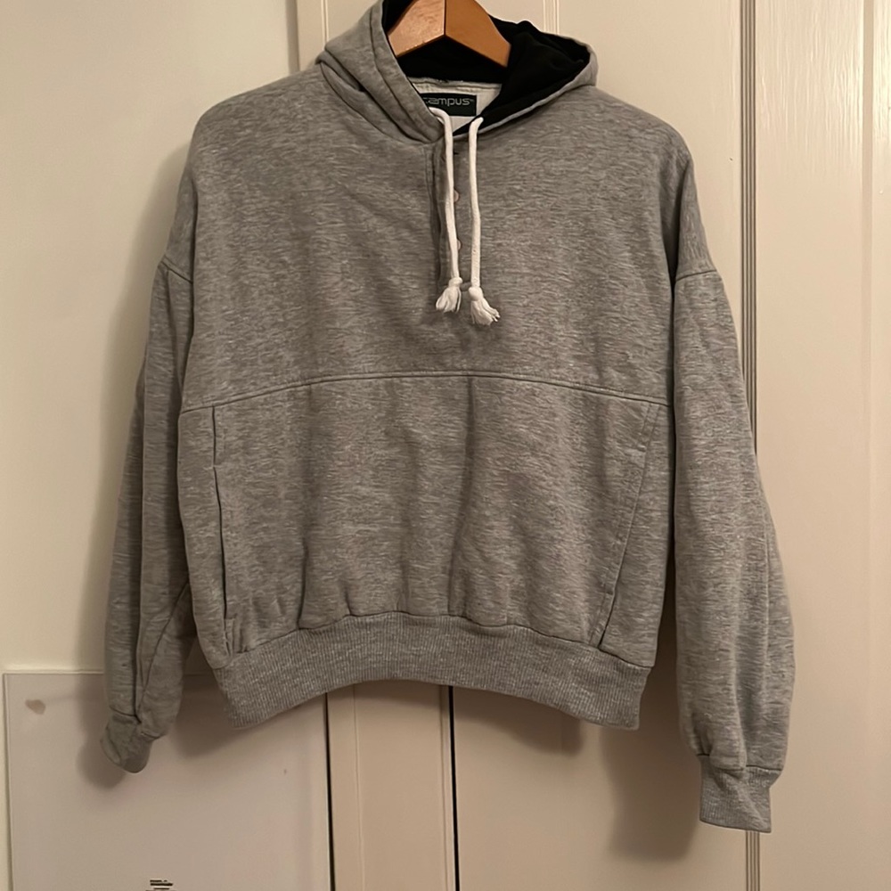 ✅ CAMPUS Vintage Retro Hoodie Henley Hooded Sweatshirt Thermal Lined Gray Size L